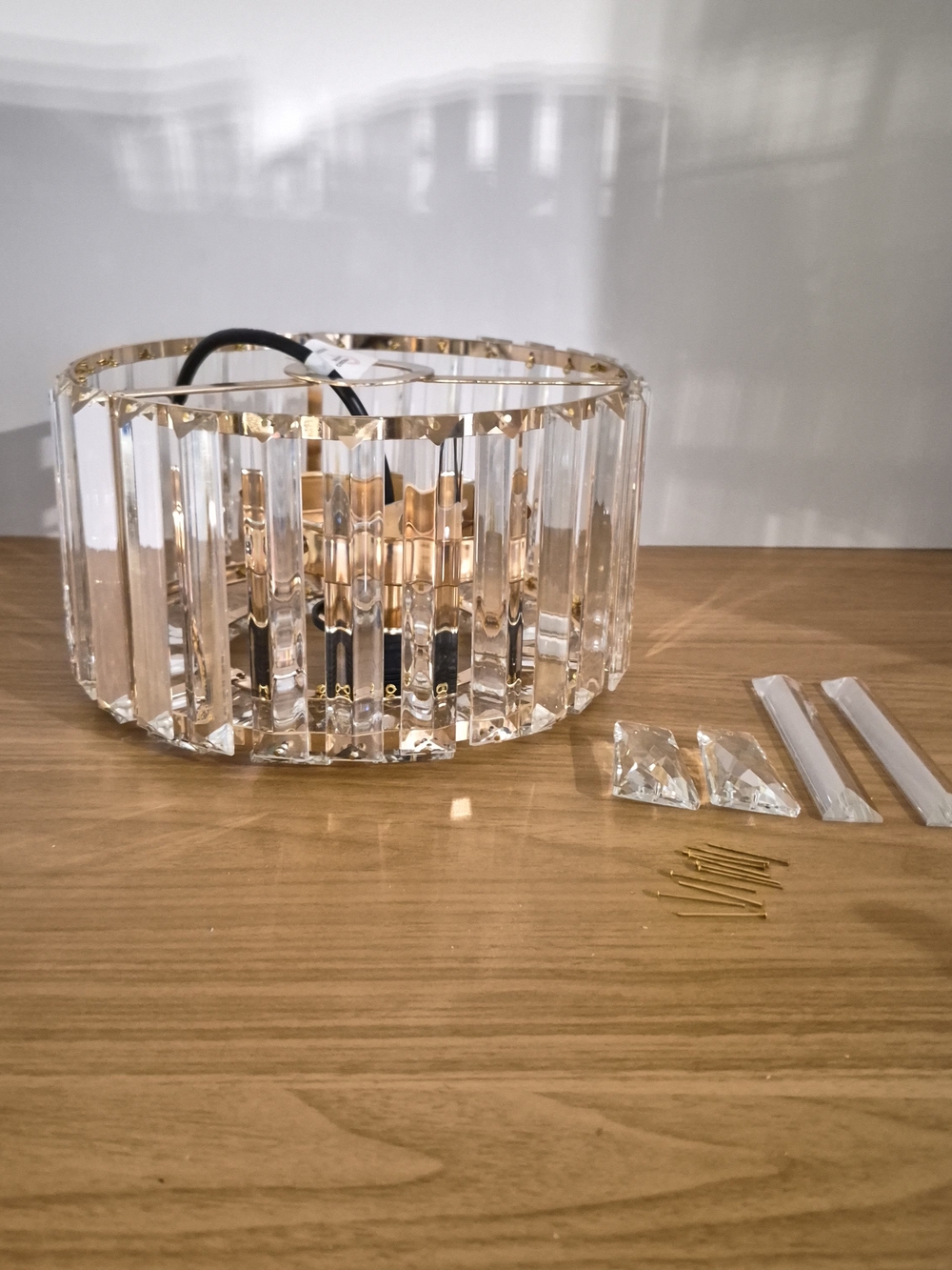​Modern Crystal Flush Mount Ceiling Light Gold Drum Chandelier Fixture NIB